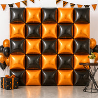KatchOn, Black and Orange Square Foil Balloons- 19 inch, Pack of 25 | Black and Orange Foil Square Balloon Wall Backdrop | Halloween Backdrop For Wall | Halloween Birthday Party Decorations