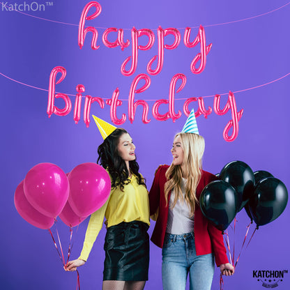 KatchOn, Pink Happy Birthday Balloon Banner - 16 Inch | Happy Birthday Banner | Hot Pink Birthday Decorations for Women, Girls | Pink Party Decorations