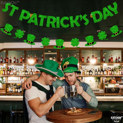 KatchOn, Pre-Strung Glitter St Patrick's Day Banner - 10 Feet, 2 Strings | St Paddy's Day Decorations | Shamrock Garland, Shamrock Decorations