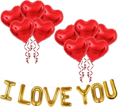 KatchOn, I Love You Balloons Set - 18 Inch, Pack of 18 | Red Heart Shaped Balloons for Anniversary Party Decorations | I Love You Decorations for Him, Heart Foil Balloon | Valentines Day Decor