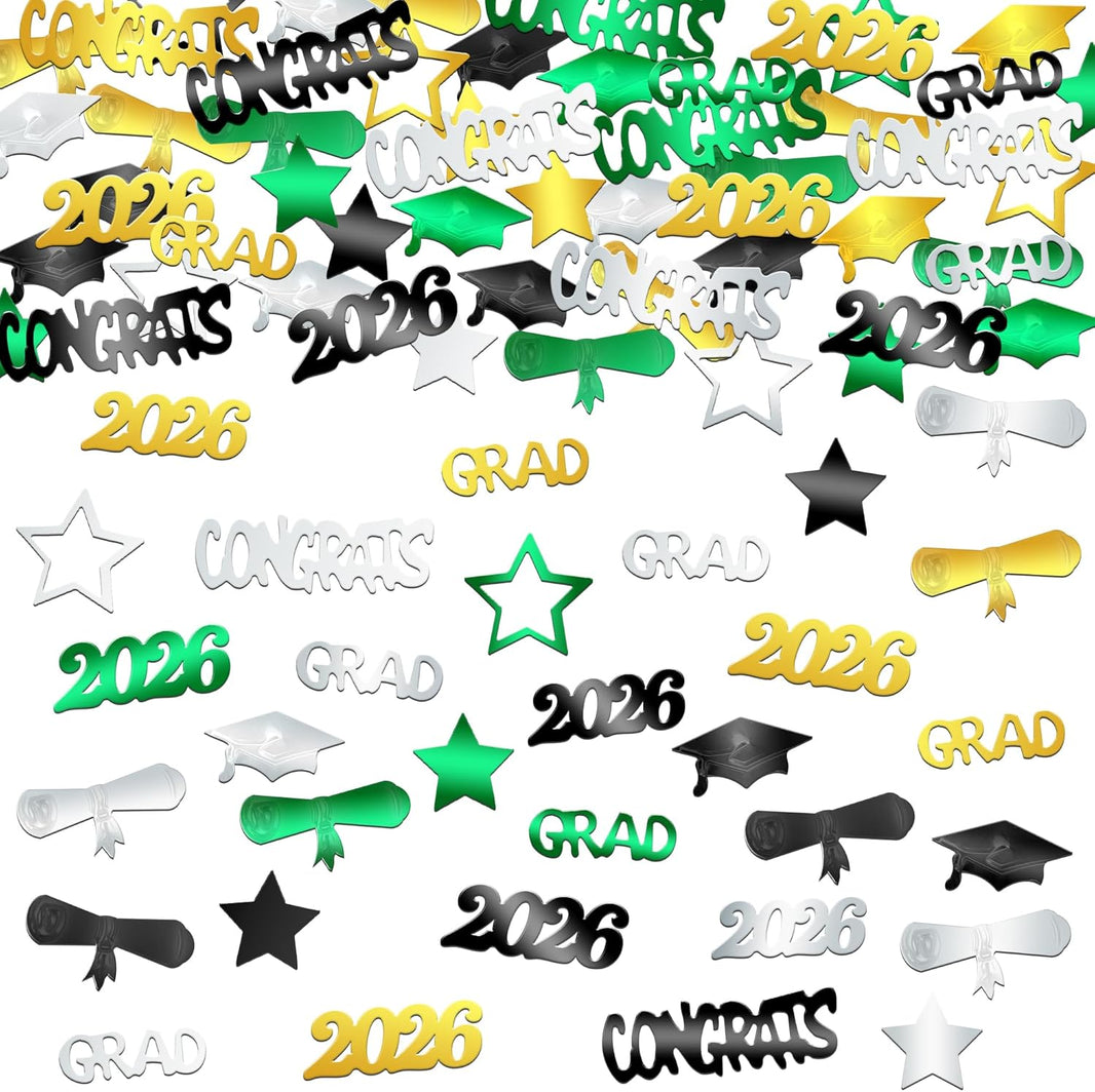 KatchOn, Congrats Grad Confetti 2026 - Pack of 1000, Green and Gold Graduation Decorations 2026 Graduation Confetti for Class of 2026 Decorations, 2026 Graduation Decorations, Graduation Party Decor
