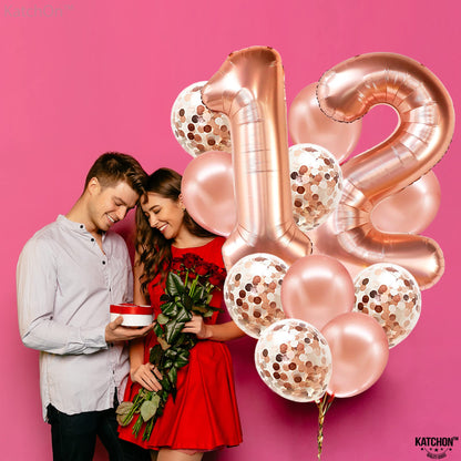 KatchOn, Rose Gold 12 Balloon Number - Huge 40 Inch | 12th Birthday Decorations for Girls | 12th Birthday Balloons, Confetti Balloons | 12 Birthday Balloon for Girls | Anniversary Decorations