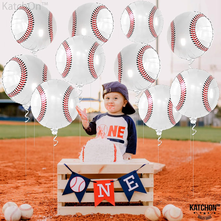 KatchOn, Big 10 Pieces Baseball Balloons - 18 Inch, Baseball Party Decorations | Softball Balloons, Baseball Birthday Decorations | Baseball Birthday Party Supplies | Baseball Decorations for Party