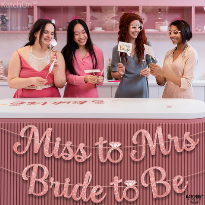 KatchOn, Miss to Mrs Bride to Be Banner - 10 Feet, Pre-Strung No DIY | Rose Gold Glitter Miss to Mrs Banner | Rose Gold Bridal Shower Decorations | Bridal Shower Banner, Bachelorette Party Decorations