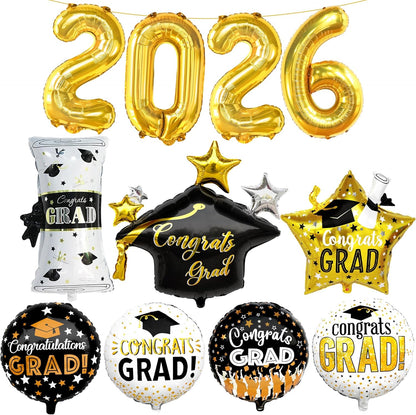 Graduation Decorations 2026 Graduation Balloons Set - Pack of 11 | Big, 28 Inch, Grad Cap Balloon | Gold 2026 Balloons, Class of 2026 Decorations | Congrats Grad Balloon | KatchOn