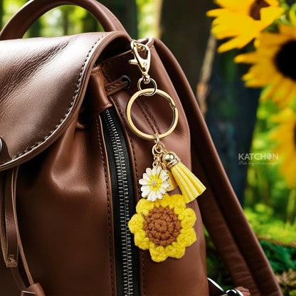 KatchOn, Cute Crochet Sunflower Keychain for Women | Charms for Purses, Handbags | Flower Charms Key Chain for Backpack, Wallet, Key | Pendants Wallet Keychain | Birthday Gift for Her