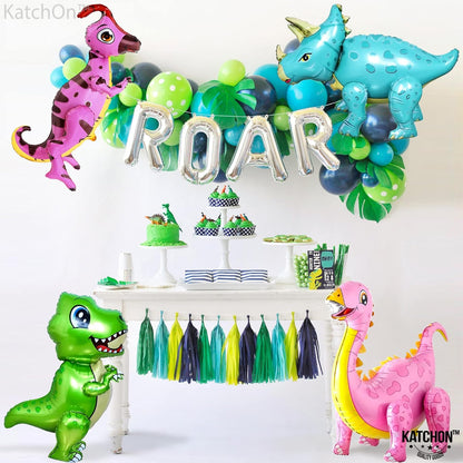 KatchOn, Large Pink Dinosaur Balloons for Birthday Party - Pack of 4 | Pink Dino Balloons for Dinosaur Party Decorations | Dinosaur Birthday Party Supplies for Three Rex Birthday Decorations Girl