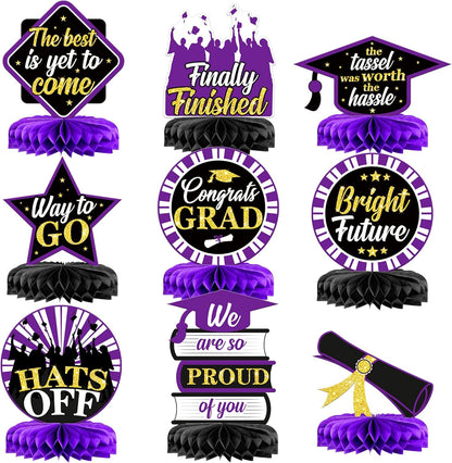 Katchon, Graduation Decorations 2026 | Purple and Gold Graduation Centerpieces for Tables 2026 - Pack of 9 | Graduation Table centerpieces