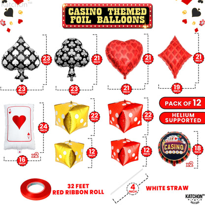 KatchOn, Dice and Cards Casino Balloons - 24 Inch, Pack of 12 | Casino Theme Balloons | Casino Party Decorations | Dice Balloon, Vegas Theme Party Decoration | Poker Balloon | Poker Themed Decorations