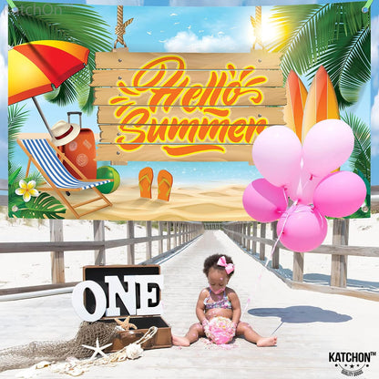 KatchOn Hello Summer Backdrop Banner – Tropical Beach Party Decorations | Pool Party Decorations, Hawaiian Luau Party Decorations, Summer Party Decorations, Summer Theme Party Decor