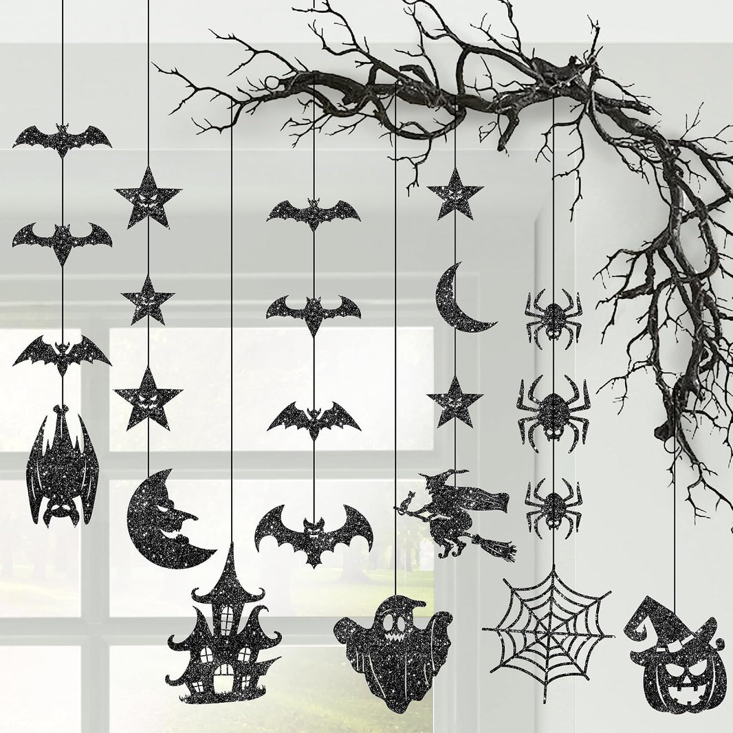KatchOn Glitter Black Halloween Garland, Pack of 10