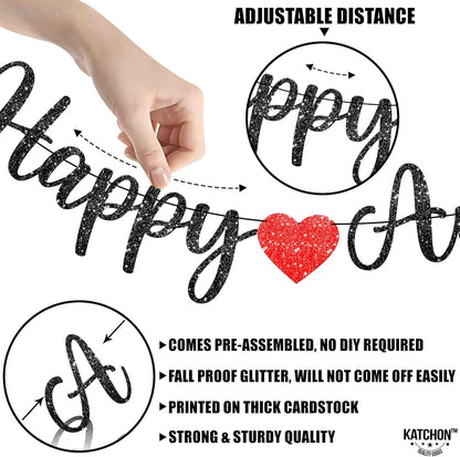 KatchOn, Happy Anniversary Banner Glitter Black - No DIY, 2 String, 10 Feet | Happy Anniversary Decorations for Party | Happy Anniversary Sign for Wedding Anniversary Decorations, Romantic Decorations