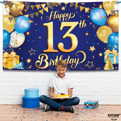 13th Happy Birthday Blue Wall Banner,Foil-US