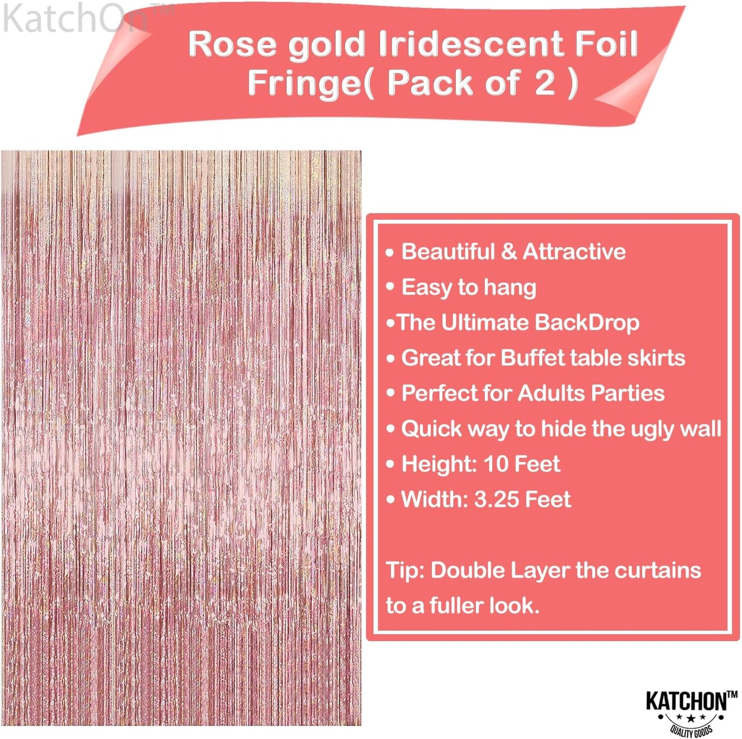 KatchOn, Iridescent Pinkish Purple Foil Fringe Curtain - 3.2x8 Feet, Pack of 2 | Pink Backdrop Curtain for Mermaid Birthday Decorations | Purple Tinsel | Purple Fringe Curtain, Purple Party Decoration