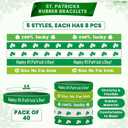 KatchOn, St. Patrick's Day Shamrock Rubber Wristbands Bracelets - Pack of 40 | Rubber Wristbands for St patricks day decorations, Irish Bracelets, Party Favors Supplies Gifts Decorations