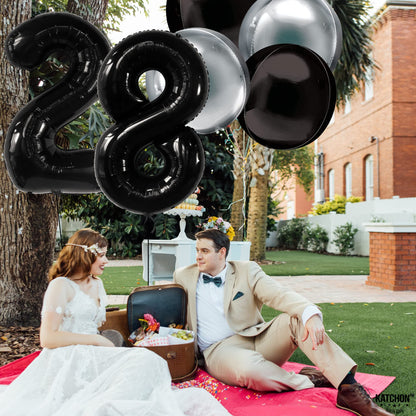 Katchon, Black 28 Balloon Numbers - 40 Inch | Mylar Foil Black 28 Birthday Balloon 28th Happy Birthday Decorations | 28 Number Balloons For Anniversary Decorations | Birthday Party Decoration