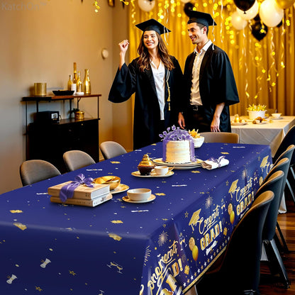 KatchOn, Blue and Gold Graduation Tablecloth - XtraLarge 54x108 Inch, Pack of 3 | Congrats Grad Tablecloth for Graduation Decorations 2026 | Grad Table Decorations 2026, Grad Party Supplies