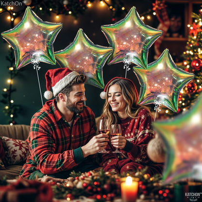 KatchOn, Transparent Iridescent Star Balloons - Big 19 Inch, Pack of 8 | Holographic Balloons, Iridescent Party Decorations | Iridescent Balloons | Clear Star Balloons, Holographic Party Decorations