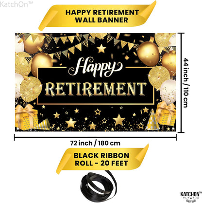 KatchOn, Happy Retirement Banner Black and Gold - XtraLarge 72x44 Inch | Happy Retirement Decorations for Men, Happy Retirement Backdrop | Retirement Party Decorations Men, Retirement Banner for Women