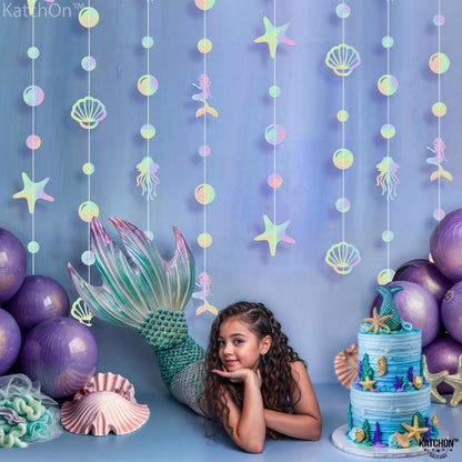 KatchOn, Iridescent Under The Sea Garland - 6.5 Feet, 8 Strings | Seashell Banner, Under The Sea Party Decorations | Mermaid Garland for Mermaid Birthday Decorations, Ocean Themed Party Decorations