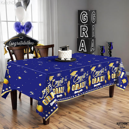 KatchOn, Blue and Gold Graduation Tablecloth - XtraLarge 54x108 Inch, Pack of 3 | Congrats Grad Tablecloth for Graduation Decorations 2026 | Grad Table Decorations 2026, Grad Party Supplies