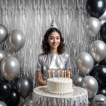 KatchOn, Metallic Silver Backdrop - Pack of 2 | Silver Streamers for Disco Party Decorations | Fringe Backdrop for Wedding, Anniversary, Birthday, New Year, Christmas, Bachelorette Party Decorations