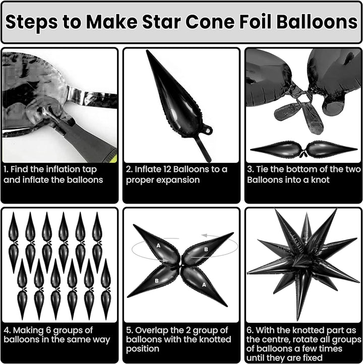 KatchOn, Black Starburst Balloons - 20 Inch, Pack of 50 | Black Star Balloons Metallic, Black Spike Balloons for Black Decorations | Spiky Balloons for Black Birthday Decorations, Bachelorette Party