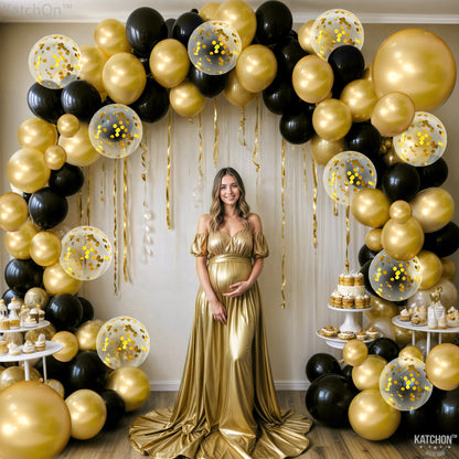 Black and gold with confetti Latex Balloons