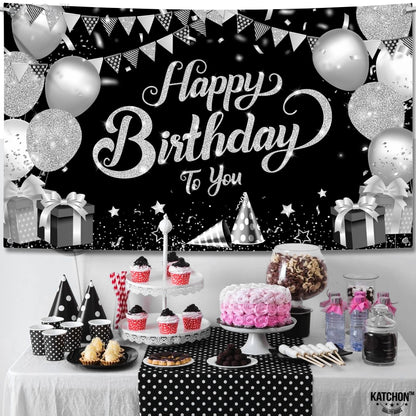 Happy Birthday to you Silver Glitter Wall Banner