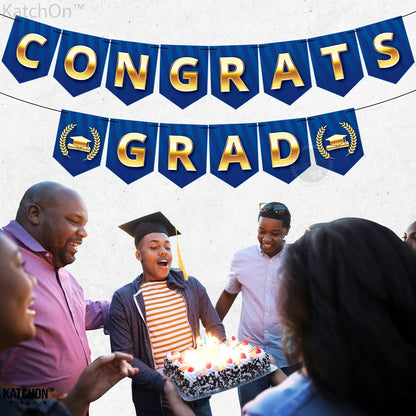 KatchOn, Blue and Gold Congrats Grad Banner - Big, 10 Feet, No DIY | Graduation Banner for 2026 | Grad Party Decorations | Congrats Grad Sign, 2026 Graduation Decorations, Graduation Party Decorations