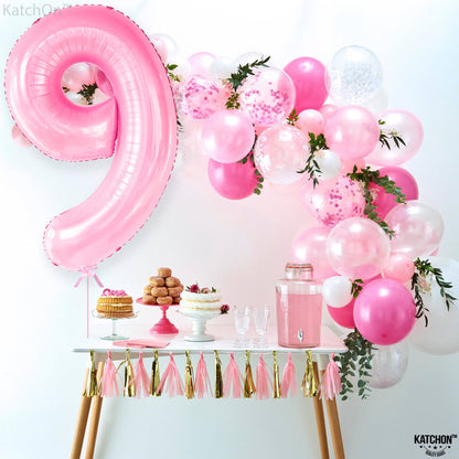 KatchOn, Giant Light Pink Number 9 Balloon - 40 Inch | Foil 9 Birthday Balloon for 9th Birthday Decorations | 9th Anniversary Decoration | Pink Party Decoration