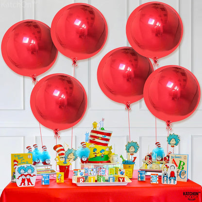 KatchOn, Red Foil Balloons - Big 22 Inch, Pack of 6 | 4D Sphere Metallic Red Balloons for Happy Birthday Decorations, Carnival Decoration, Wedding Decoration, Anniversary Decorations