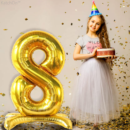 KatchOn, Gold Self Standing Number 8 Balloon - 40 Inch | 8th Birthday Balloon for 8th Birthday Decorations Boy | Golden 8 Year Old Girl Birthday Decorations | Gold 8 Number Anniversary