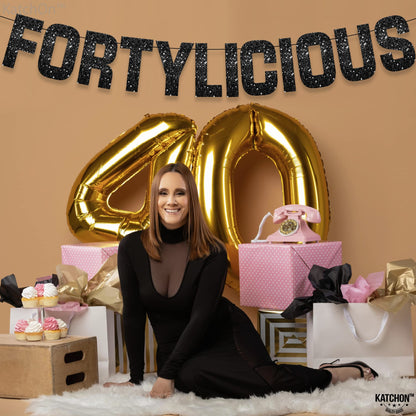 KatchOn, Prestrung, Glitter Black Fortylicious Banner - 10 Feet | Black Fortylicious Banner For Happy Birthday Decorations | 40th Birthday Decorations For Men