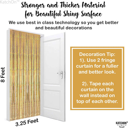 KatchOn, Champagne Gold Fringe Curtain Backdrop - Large, 6.4x8 Feet, Pack of 2 | Iridescent Gold Backdrop Curtain, Gold Photo Backdrop | Gold Foil Curtain Backdrop, Golden Birthday Party Decorations