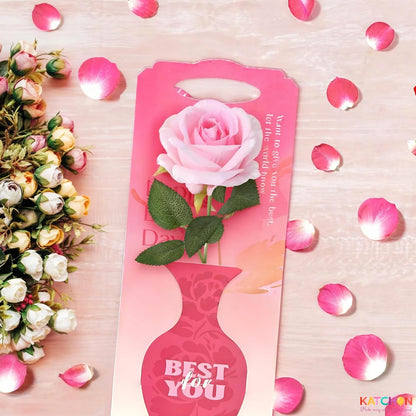 KatchOn Rose Flower Gifts – 13 Inches Artificial Pink Rose With Greeting Card |Birthday Gifts for Women |Unique gifts for Women,Girlfriend | Graduation Gifts For Her | Cute Anniversary Cards For Wife
