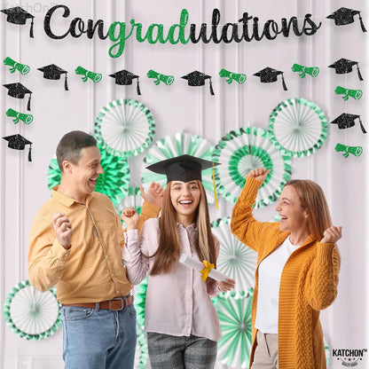 KatchOn, Glitter Congratulations Banner - 10 Feet, No DIY, Pre- Strung | Congrats Grad Banner for Green Graduation Decorations 2025 | 2025 Graduation Party Decorations | Congratulations Decorations