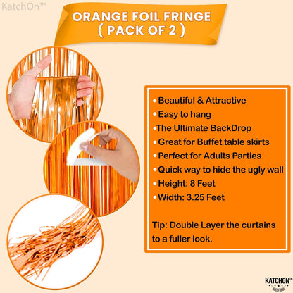KatchOn XtraLarge Orange Fringe Backdrop - 6.4x8 Feet, Pack of 2 | Orange Backdrop for Orange Party Decorations | Orange Streamers for Basketball Party Decorations | Orange Birthday Decorations