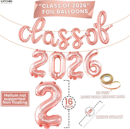 KatchOn, Rose Gold Class of 2026 Balloons Banner - Script, 16 Inch | Graduation Balloons for Rose Gold Graduation Decorations 2026 | Class Of 2026 Decorations, Graduation Party Decorations