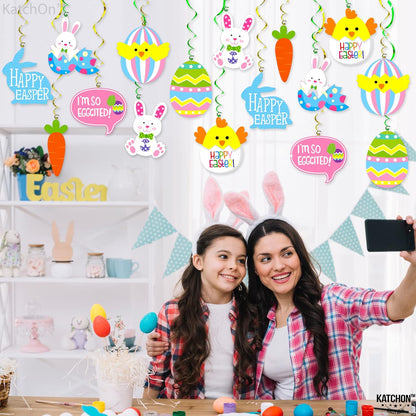 Easter Hanging Swirls Decorations - 46 Pack, No DIY | Easter Decorations for Office | Easter Hanging Decorations, Easter Party Decorations | Happy Easter Swirl Decorations | Easter Tree Decorations