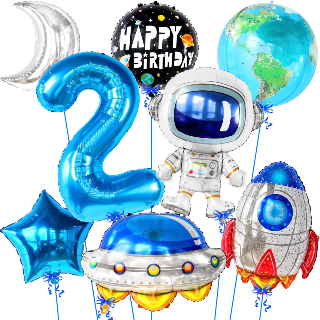 KatchOn, Big Two The Moon Balloons - Pack of 8 | Two The Moon Birthday Decorations Boy | Two The Moon Balloons for 2 The Moon Birthday Decorations | 2 Space Balloon, 2nd Birthday Decorations for Boys