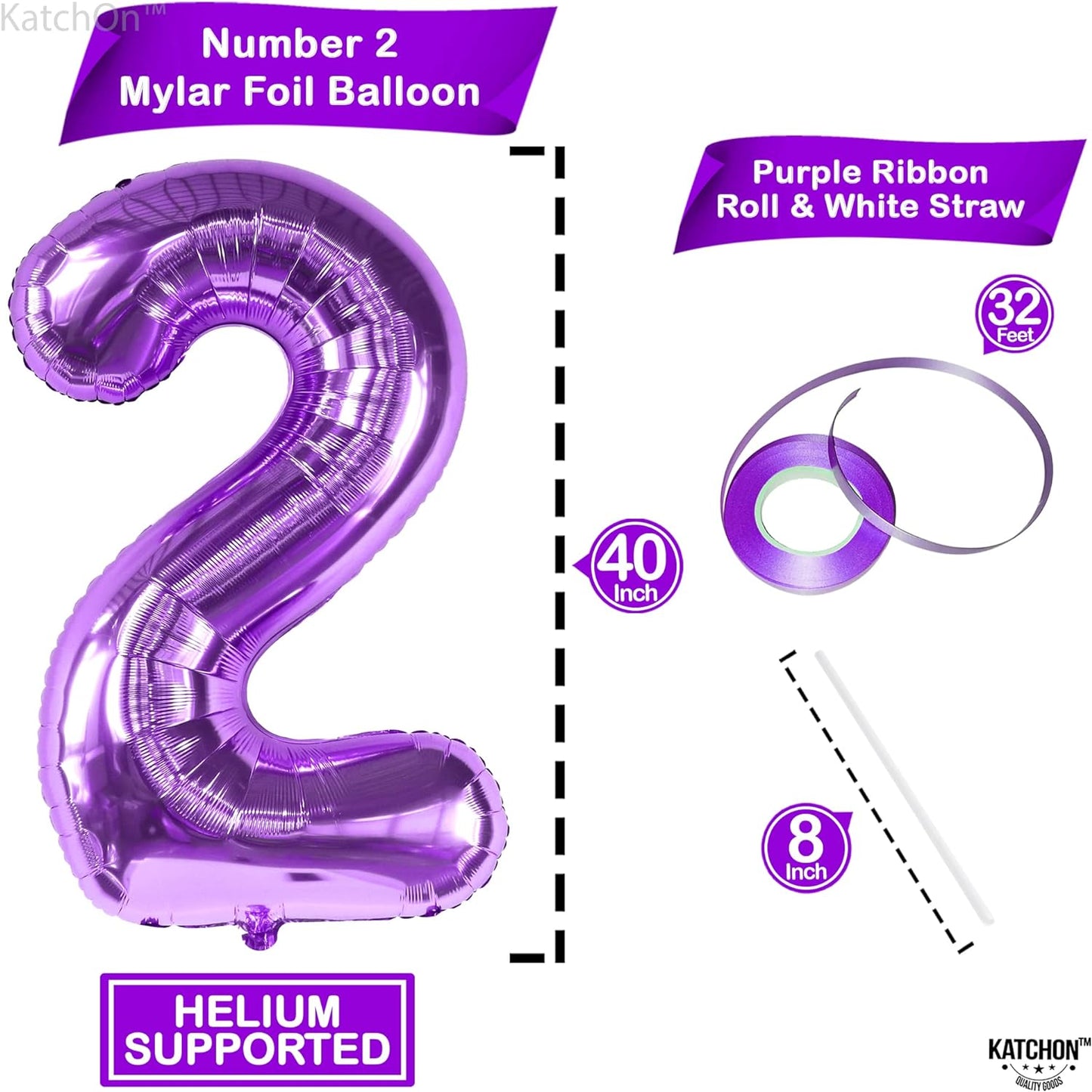 KatchOn, Purple 2 Balloon Number - Giant, 40 Inch | Two The Moon Birthday Decorations Girl | Purple Two Balloon, Purple 2nd Birthday Decorations | Purple Number 2 Balloon, Two The Moon Birthday Girl