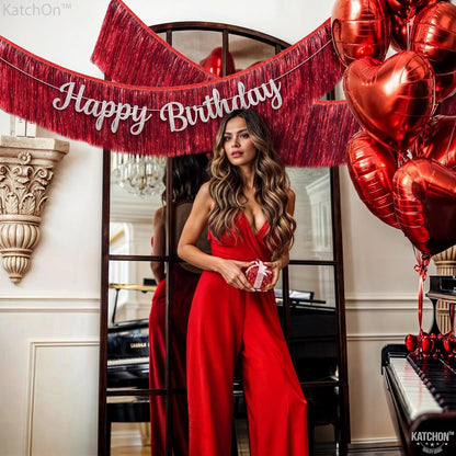 KatchOn, XtraLarge Red Fringe Banner - Pack of 2 | Ceiling Tinsel for Red Streamers Party Decorations | Streamers for Cherry Party Decorations, Bridal Shower Decor, Halloween, Christmas Decorations