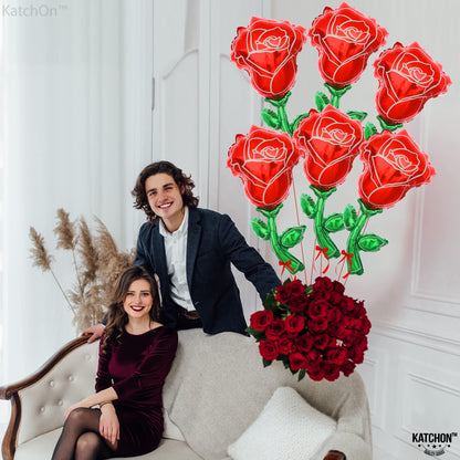 KatchOn, Giant Red Rose Balloons - 37 Inch, Pack Of 6 | Rose Foil Balloons, Mothers Day Decorations | Flower Balloon | Proposal Decorations | Happy Anniversary Decoration | Wedding Decoration