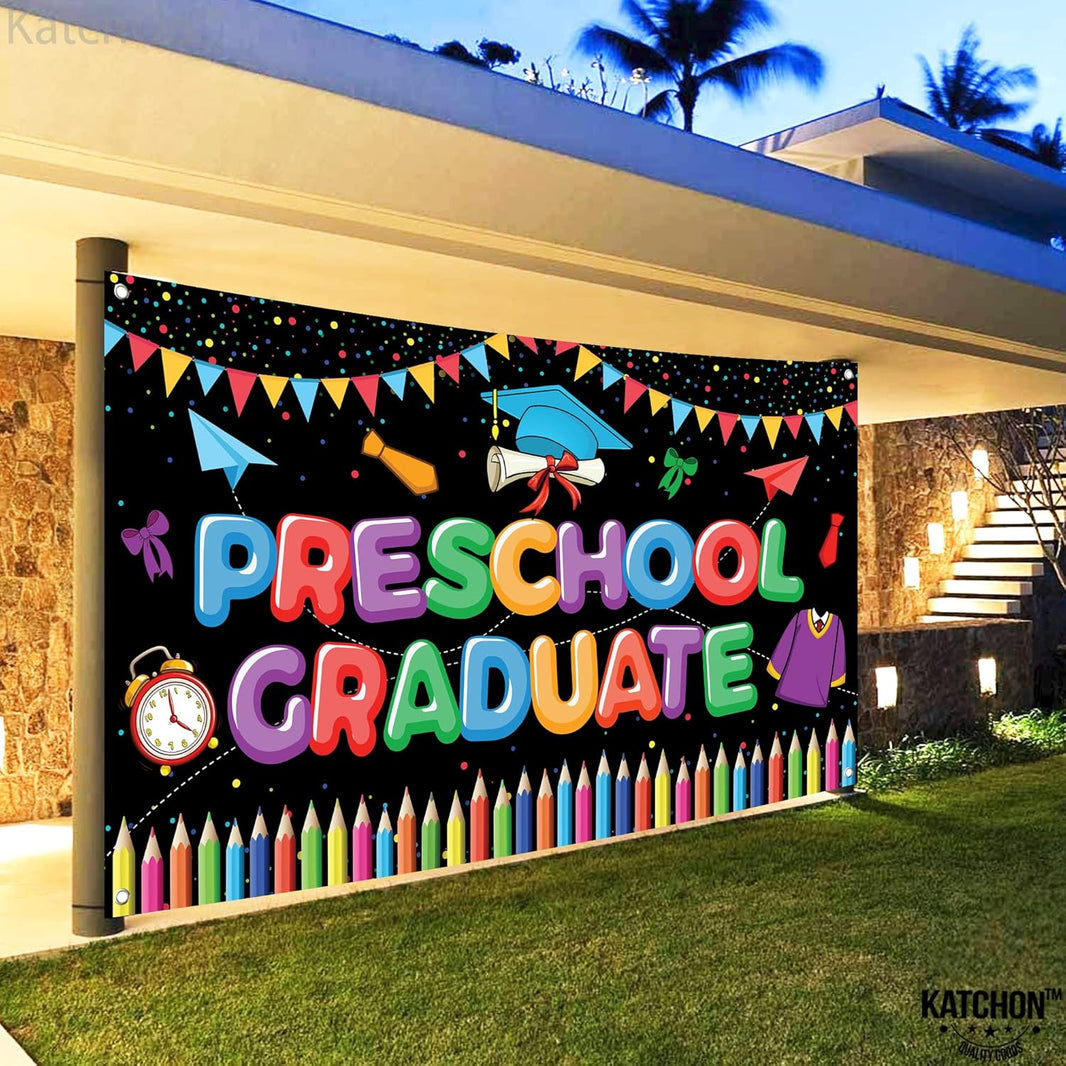 KatchOn, Large Preschool Graduation Backdrop - 72x44 Inch | Preschool Graduation Banner for Preschool Graduation Decorations Class of 2026 | Prek Graduation Backdrop for Graduation Decorations 2026