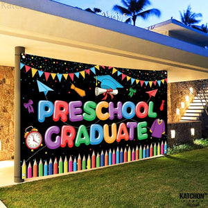 KatchOn, Large Preschool Graduation Backdrop - 72x44 Inch | Preschool Graduation Banner for Preschool Graduation Decorations Class of 2026 | Prek Graduation Backdrop for Graduation Decorations 2026