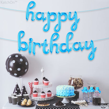 KatchOn, Blue Happy Birthday Balloon Banner - 16 Inch Happy Birthday Cursive Sign, Blue happy Birthday Banner, blue birthday Decorations | birthday Balloon for Birthday Party Supplies