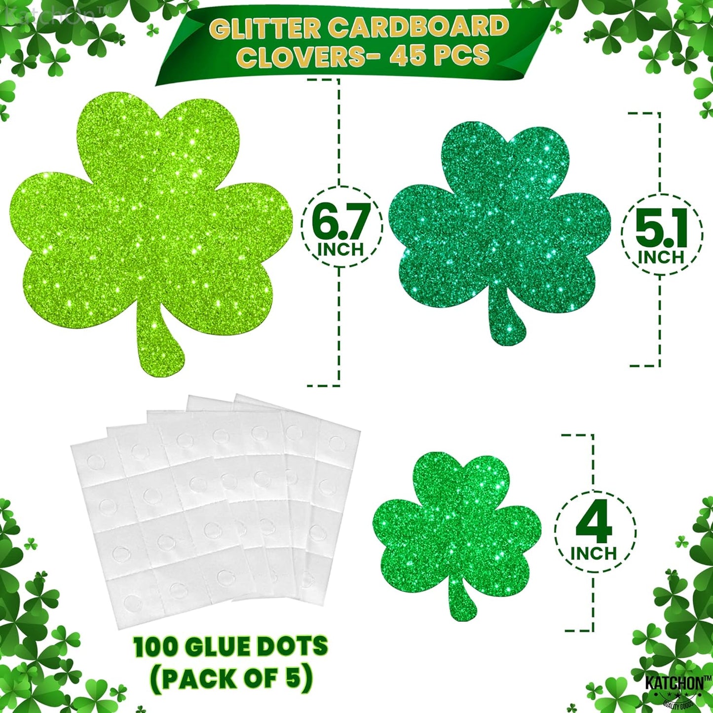 KatchOn, 45 Pieces Shamrock Cutouts for Shamrock Decorations - Glitter St Patricks Day Cutouts | St Patricks Day Decorations, St Patricks Day Bulletin Board Decorations | St Patricks Day Wall Decor