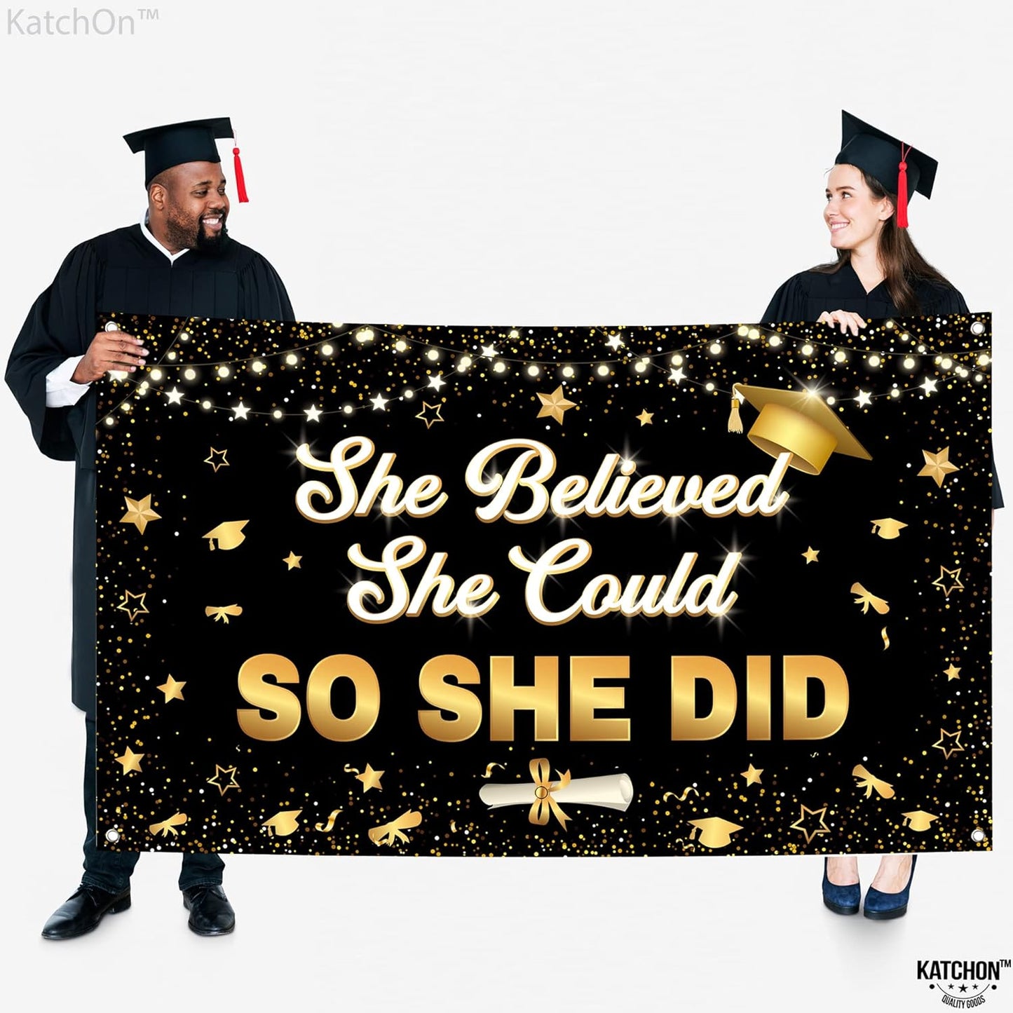 KatchOn, She Believed She Could So She Did Banner - XtraLarge, 72x44 Inch | Graduation Banner 2024 for Graduation Decorations Class of 2024 | Graduation Backdrop, 2024 Graduation Party Decorations