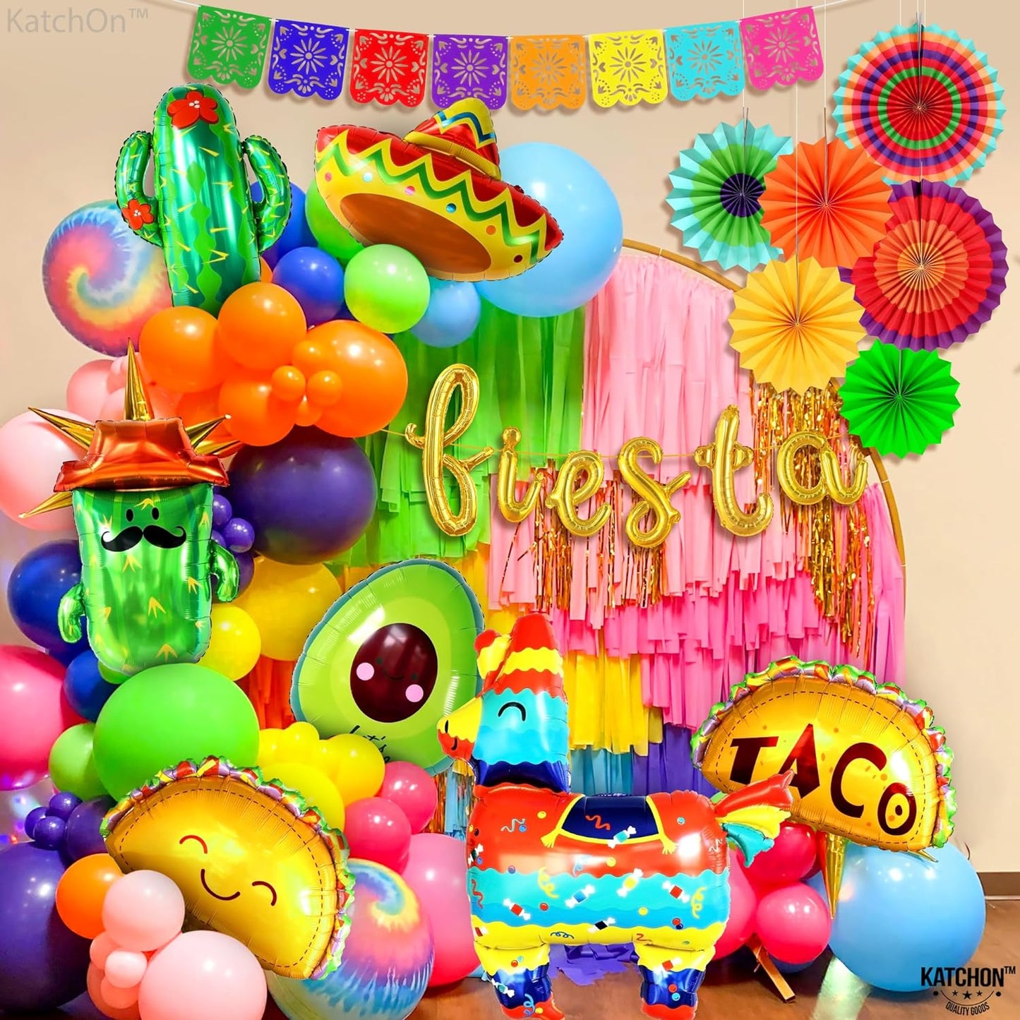 KatchOn, Fiesta Party Decorations - Big Set of 20 | Felt Mexican Banner for Fiesta Decorations | Taco Balloons, Fiesta Balloons for Taco Birthday Party Decorations | Cactus Balloons, Avocado Balloon